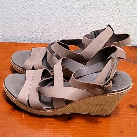TIMBERLAND DANFORTH EARTH KEEPERS ANKLE STRAP WEDGE SANDAL BEIGE SIZE 11 - Picture 4 of 9